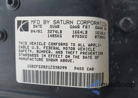2001 Saturn Sl from USA, damaged, VIN 1G8ZF52821Z338299